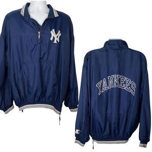 VTG 90s Starter New York Yankees Warmup Jacket Quarter Zip Mens XL FLAWS
